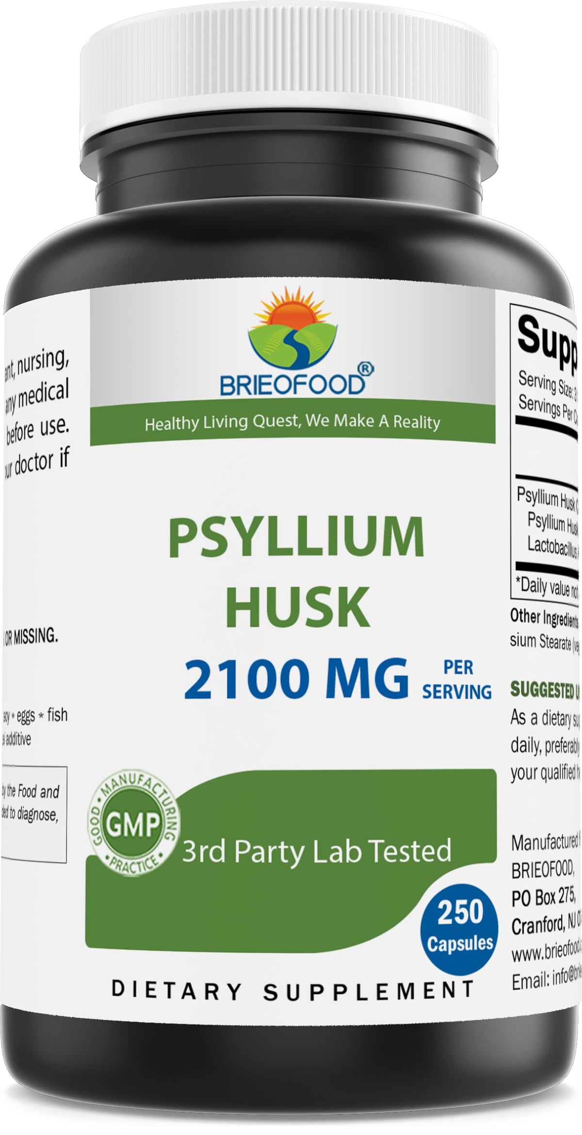 Psyllium Husk Fiber Supplement 250 Capsules K408