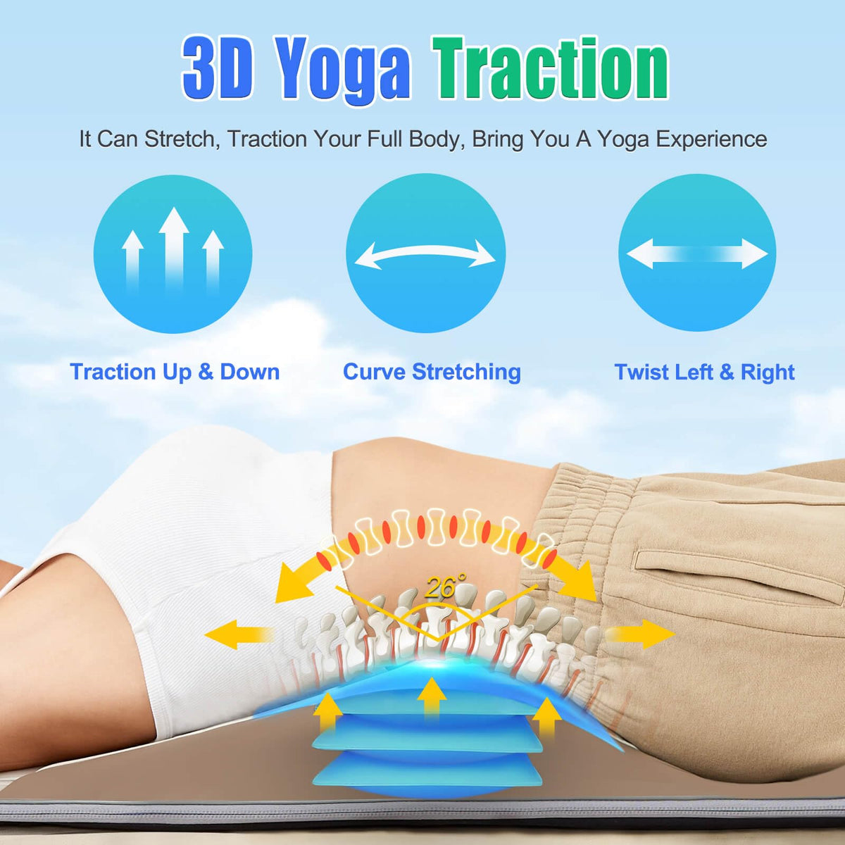 Full Body Massage Mat with Airbags Stretching & Heating, 3D Lumbar Traction, 4 Modes 3 Intensities 3 Heat Levels, PU Leather, Foldable X49501