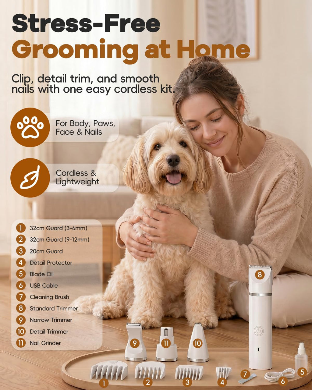 4 in 1 Dog Clippers Grooming Kit with Paw Hair Trimmer G79424