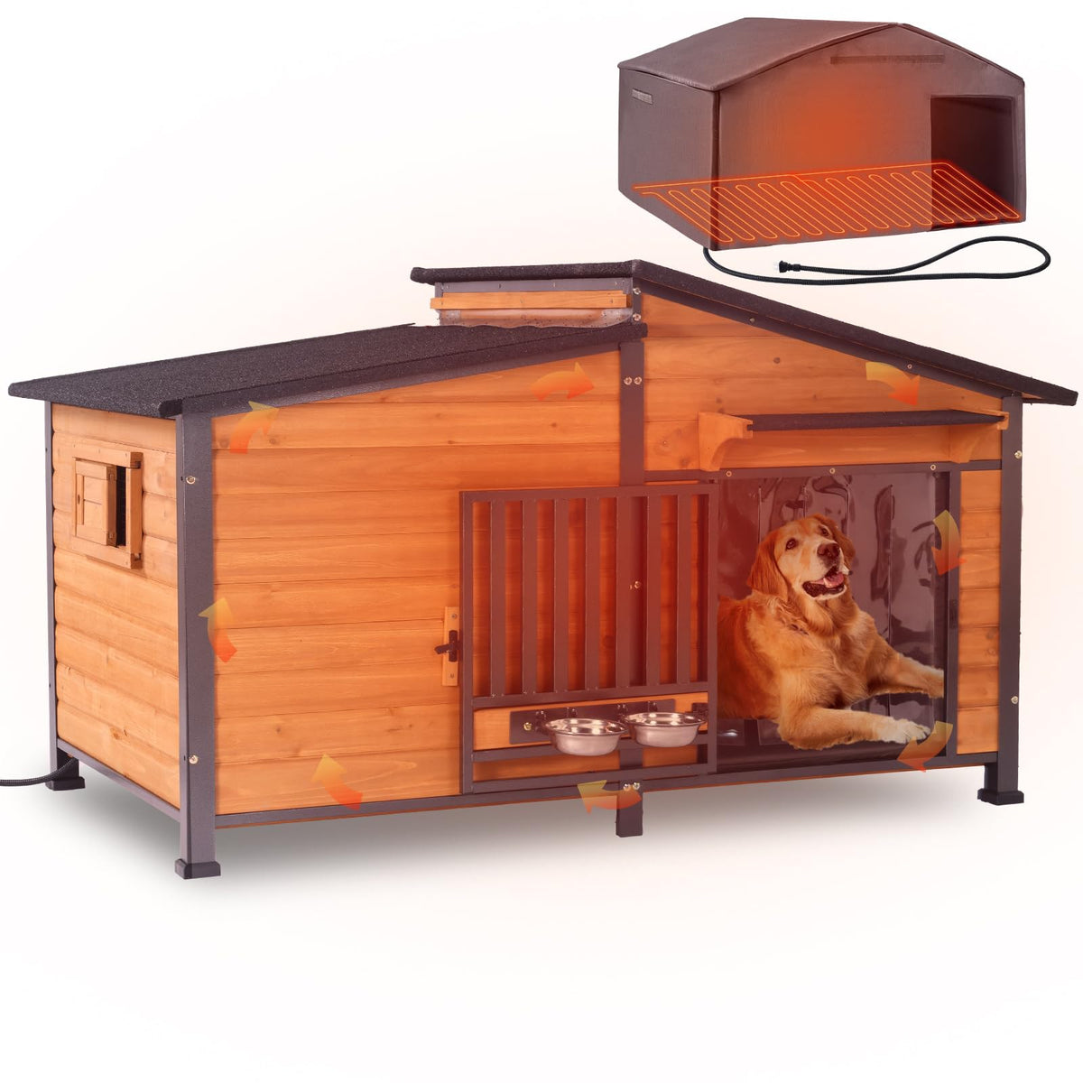Extra Large Heated Insulated Weatherproof Dog Kennel with Heating Pad H43109