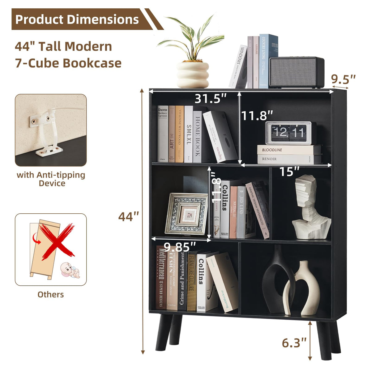 Black Cube Bookshelf with Legs Y81159