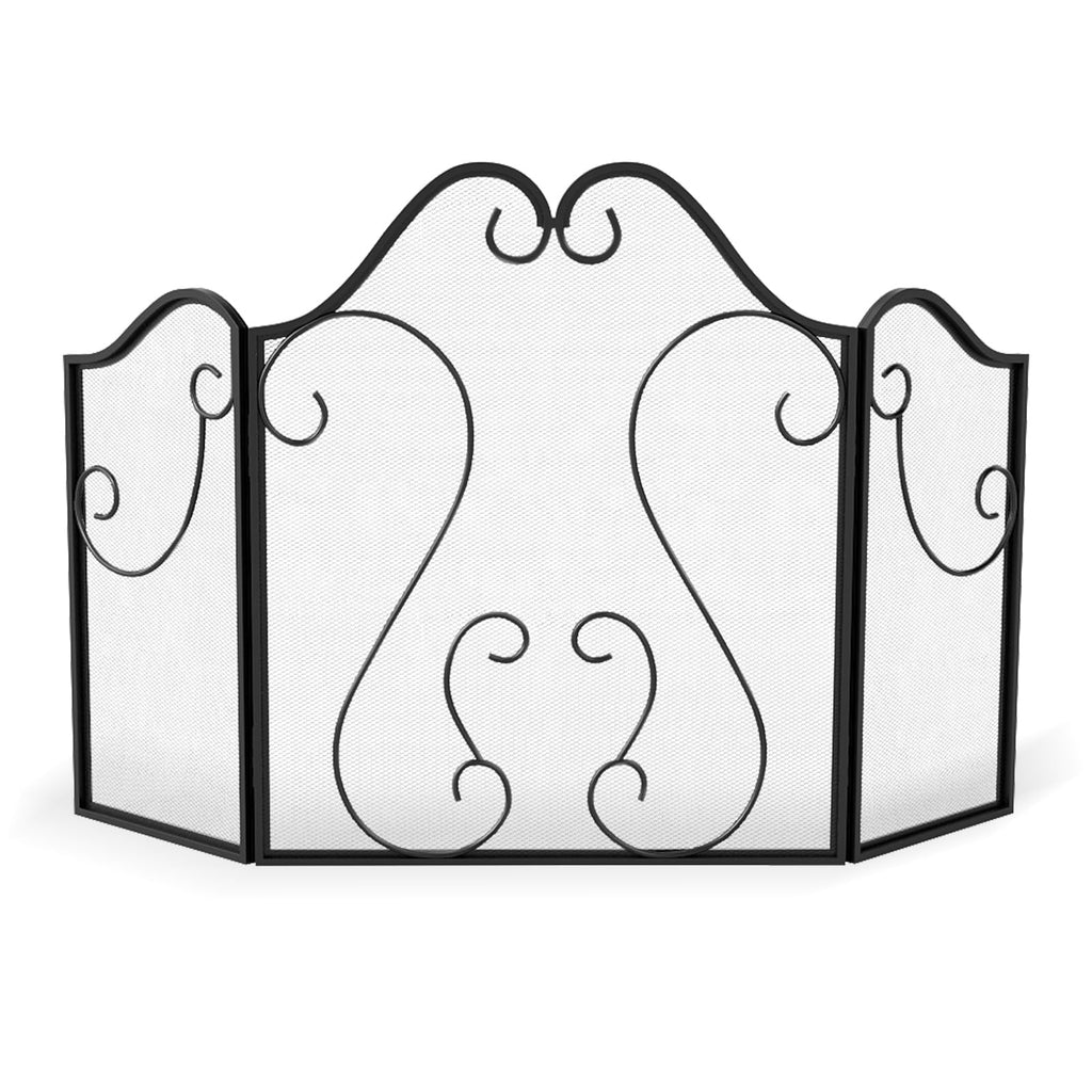 3-Panel Folding Fireplace Screen with Metal Mesh Y9979