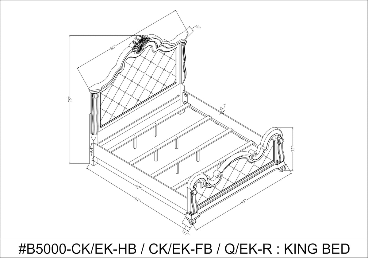 86" Eastern King Platform Wood Bed Frame J612884