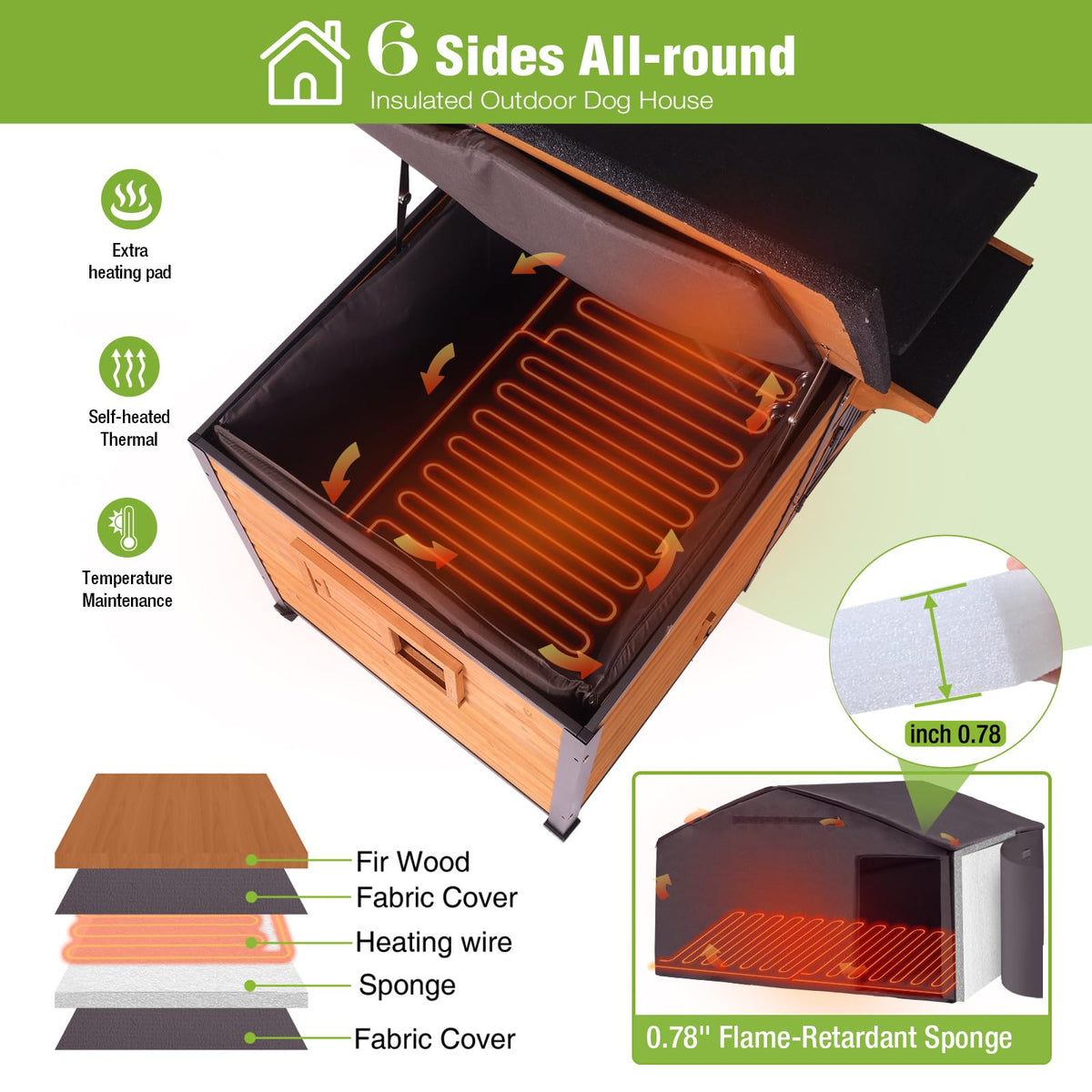 Extra Large Heated Insulated Weatherproof Dog Kennel with Heating Pad H43109