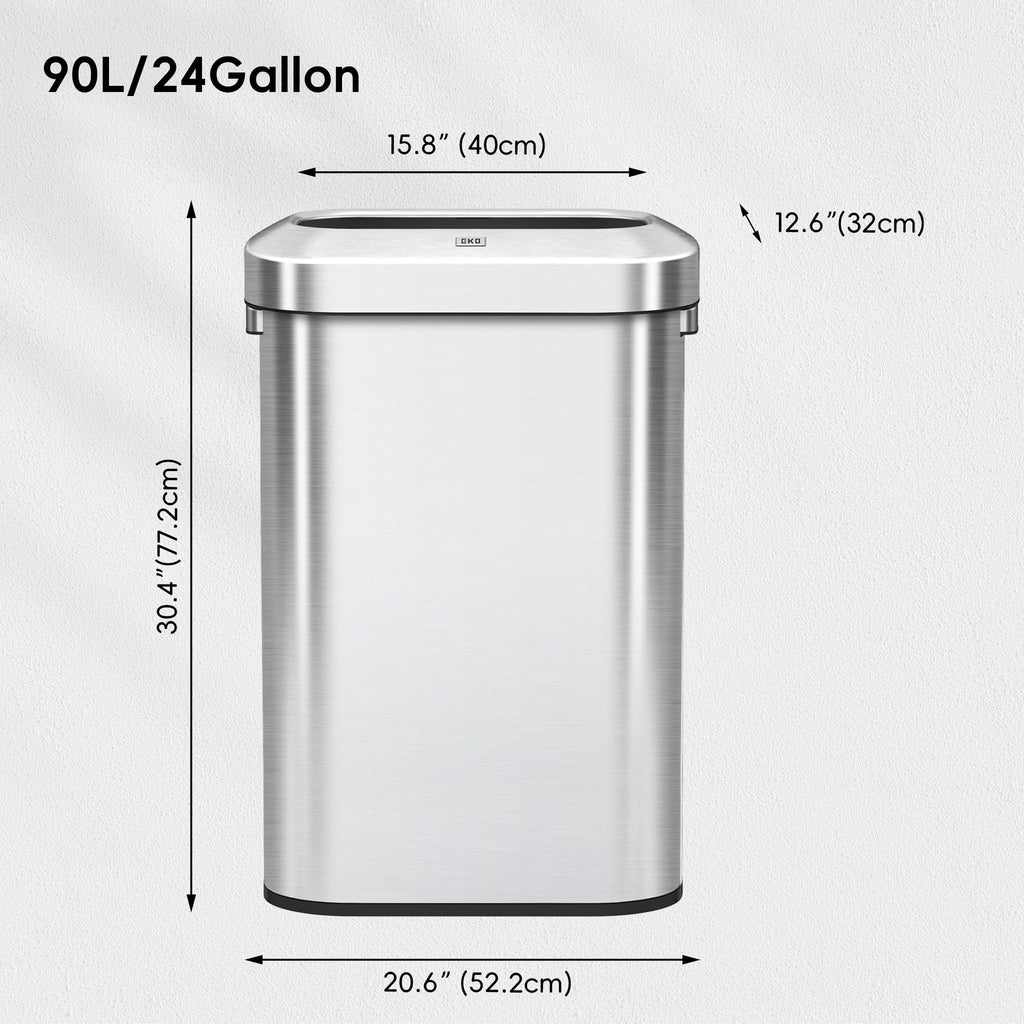 24 Gallon 90 Liter Open Top Stainless Steel Slim Trash Can M9106