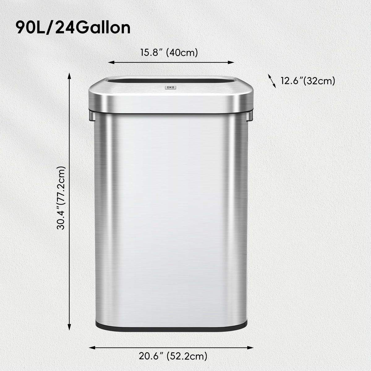 24 Gallon 90 Liter Open Top Stainless Steel Slim Trash Can M9106