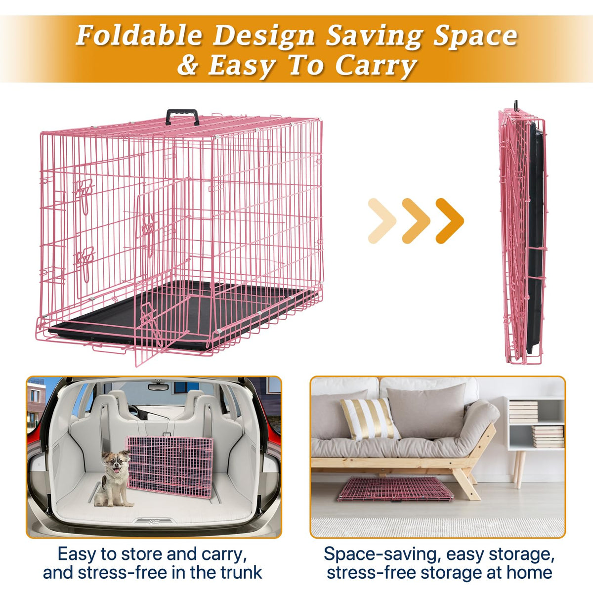 24" Pink Double Door Wire Dog Crate with Divider J291