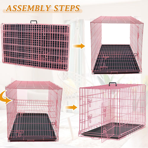 24" Pink Double Door Wire Dog Crate with Divider J291