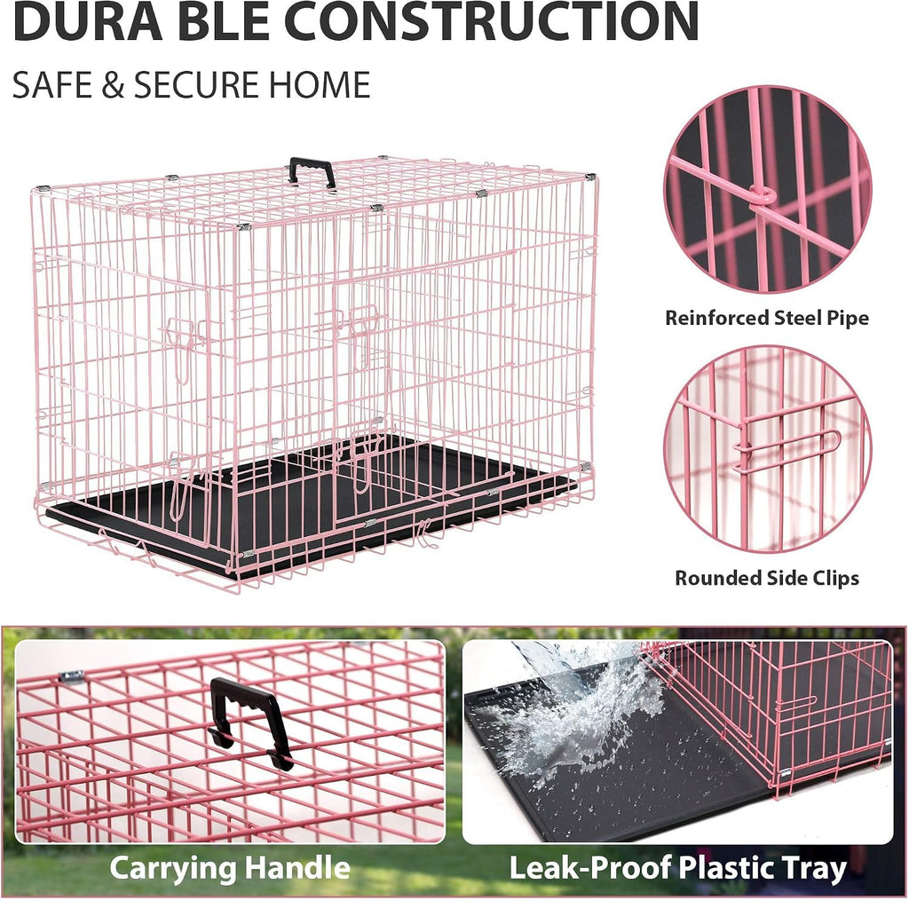 36 Inch Foldable Metal Dog Crate with Double Doors J1380