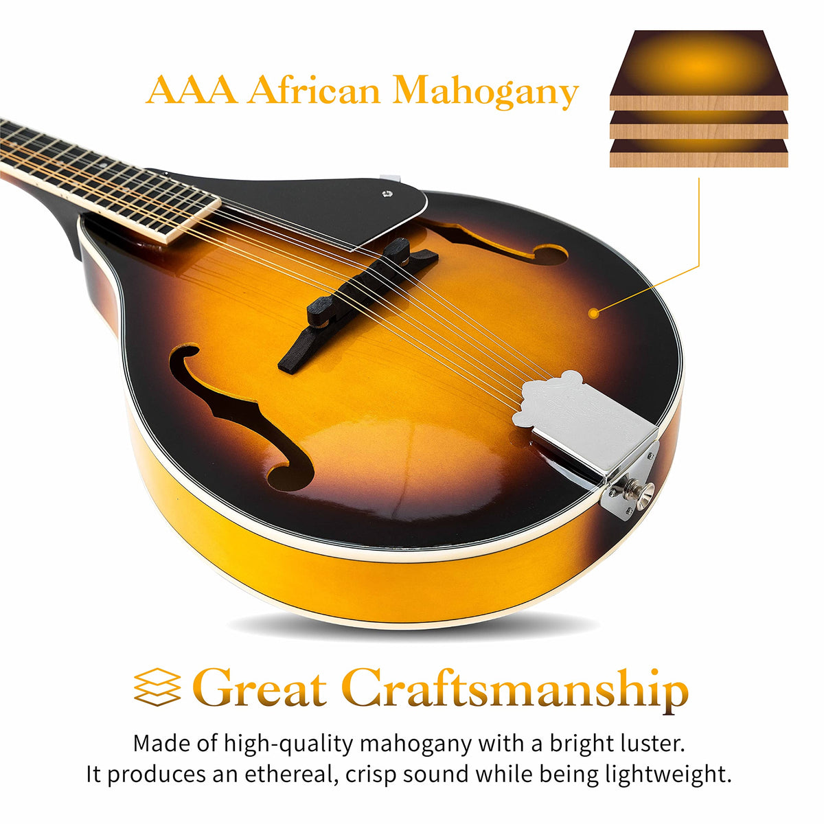 8 String Mahogany Wood Acoustic Mandolin Kit with Gig Bag P77339