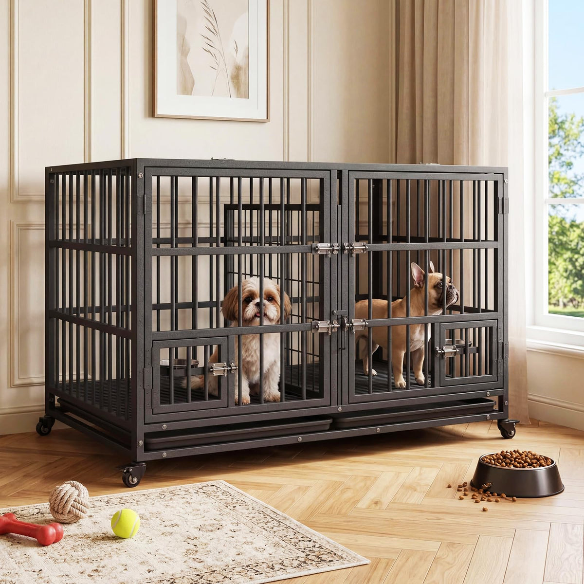 48 inch Heavy Duty Metal Dog Crate with 2 Door T8485