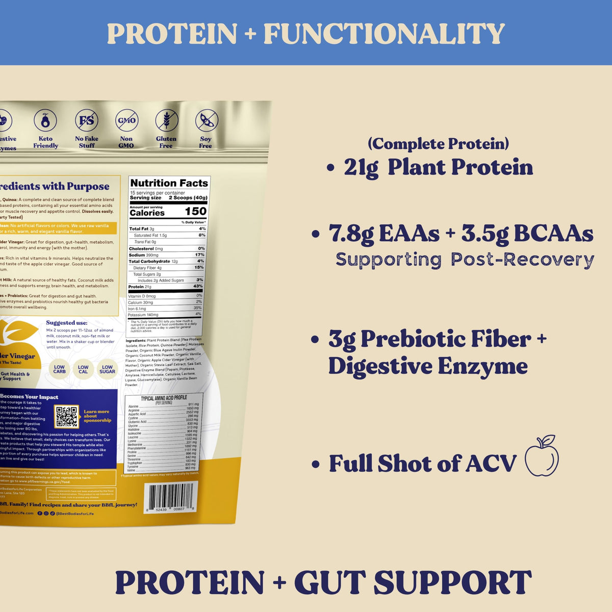 Plant-Based Protein Shake 21g Vegan Protein Vanilla 15 Servings O866148