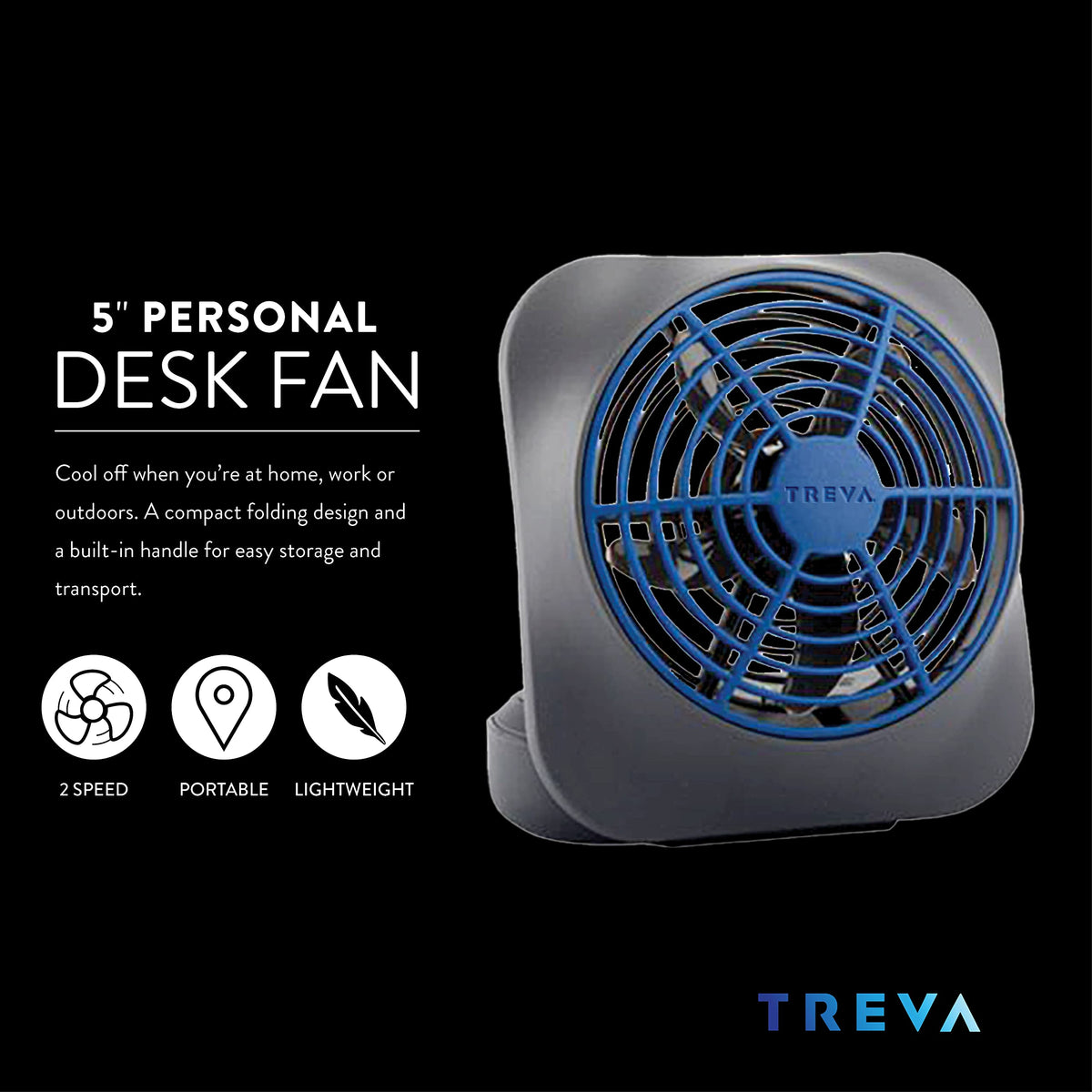Portable Battery Powered Desk Fan 2-Speed Dark Blue Z89138