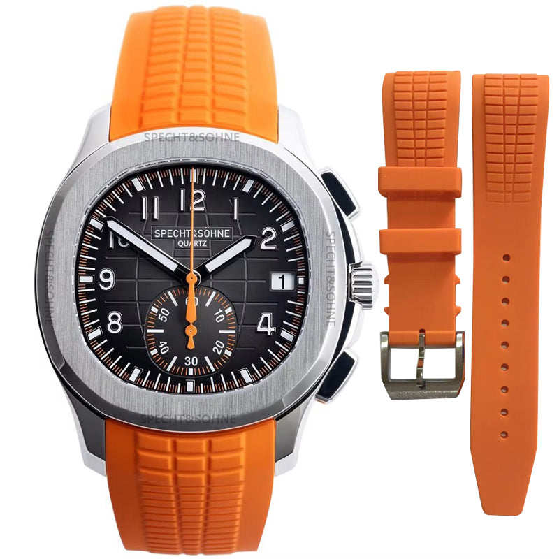 Men's Quartz Chronograph Watch Stainless Steel Sapphire Crystal Rubber Strap 40MM C6604