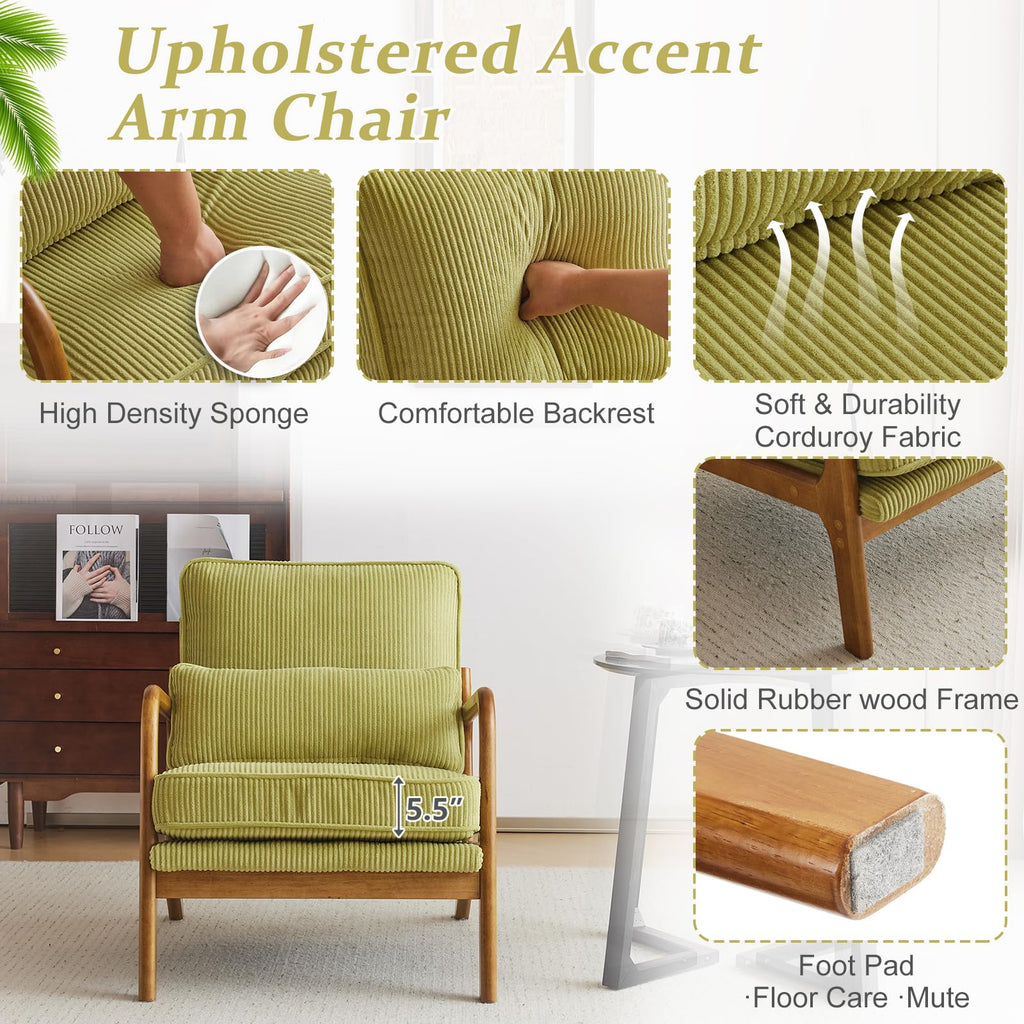 Green Corduroy Accent Chairs Set of 2 P122