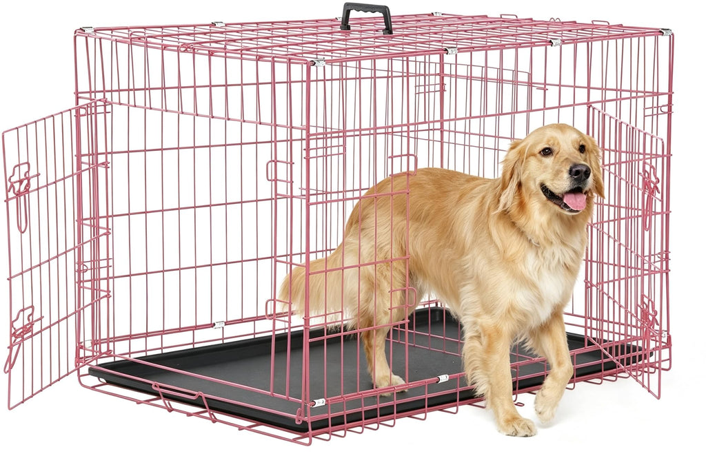 36 Inch Foldable Metal Dog Crate with Double Doors J1380