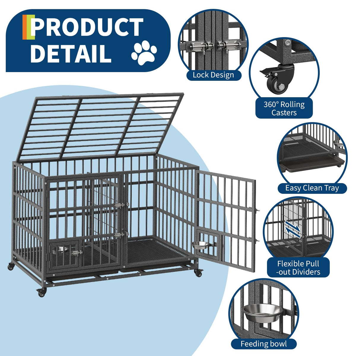 48 inch Heavy Duty Metal Dog Crate with 2 Door T8485