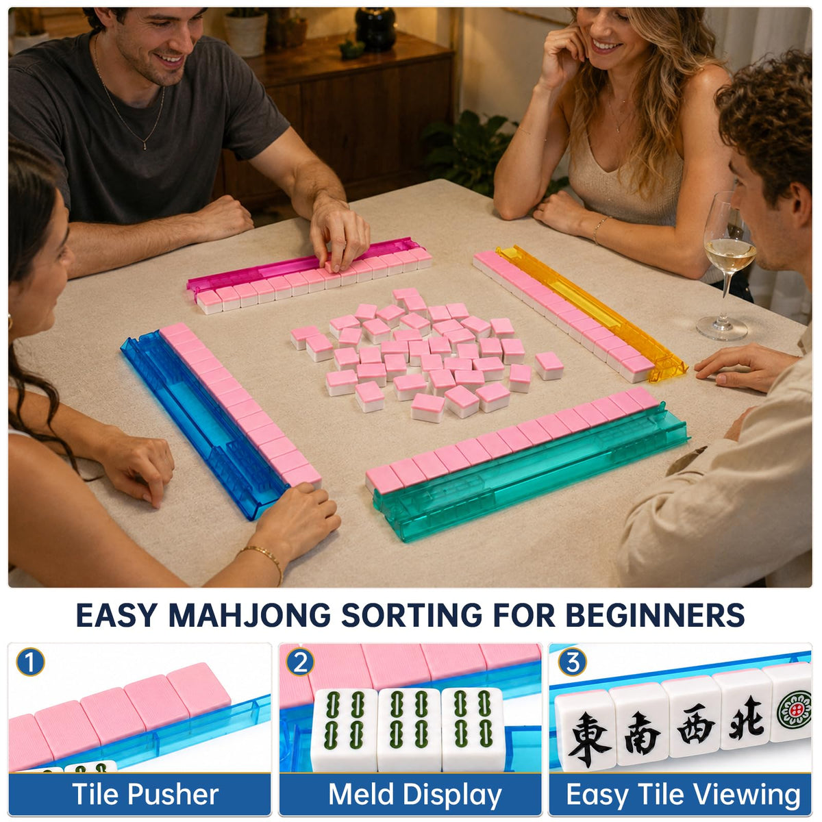 Acrylic Mahjong Racks with Pusher, Set of 4 J296