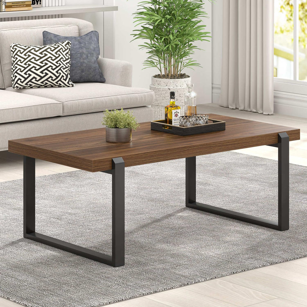 Walnut 44 Inch Wood and Metal Coffee Table Z494602