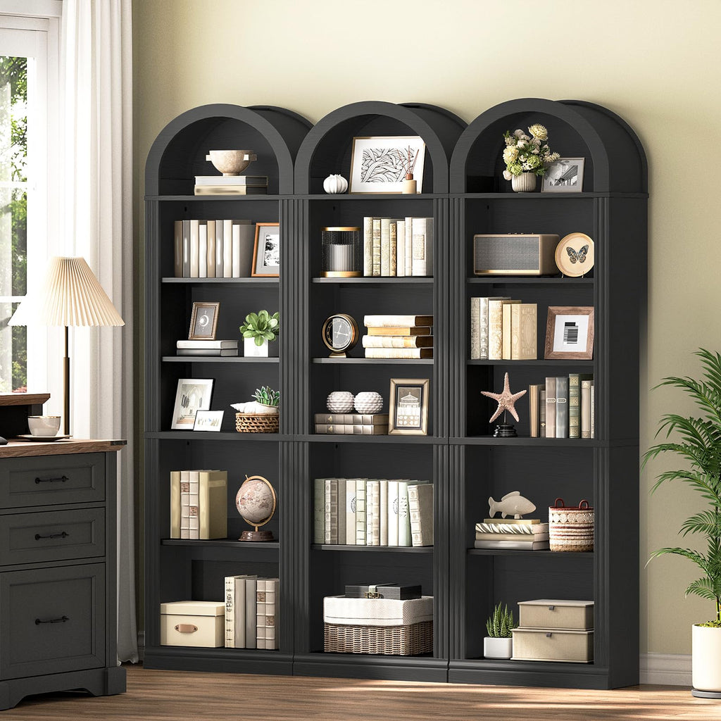 75.8" Tall Narrow 6-Tier Arched Wooden Bookshelf, Black Z61455