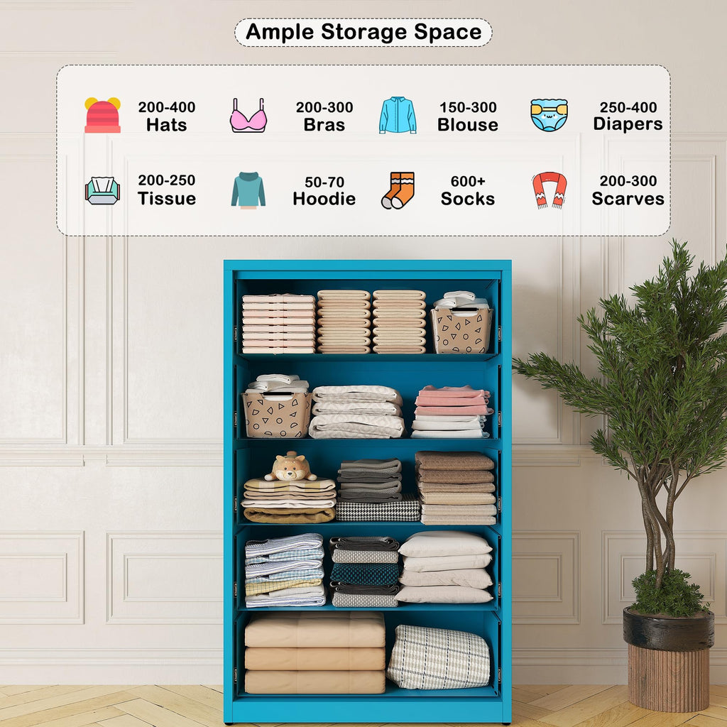 Blue 5 Drawer Metal Dresser G4857