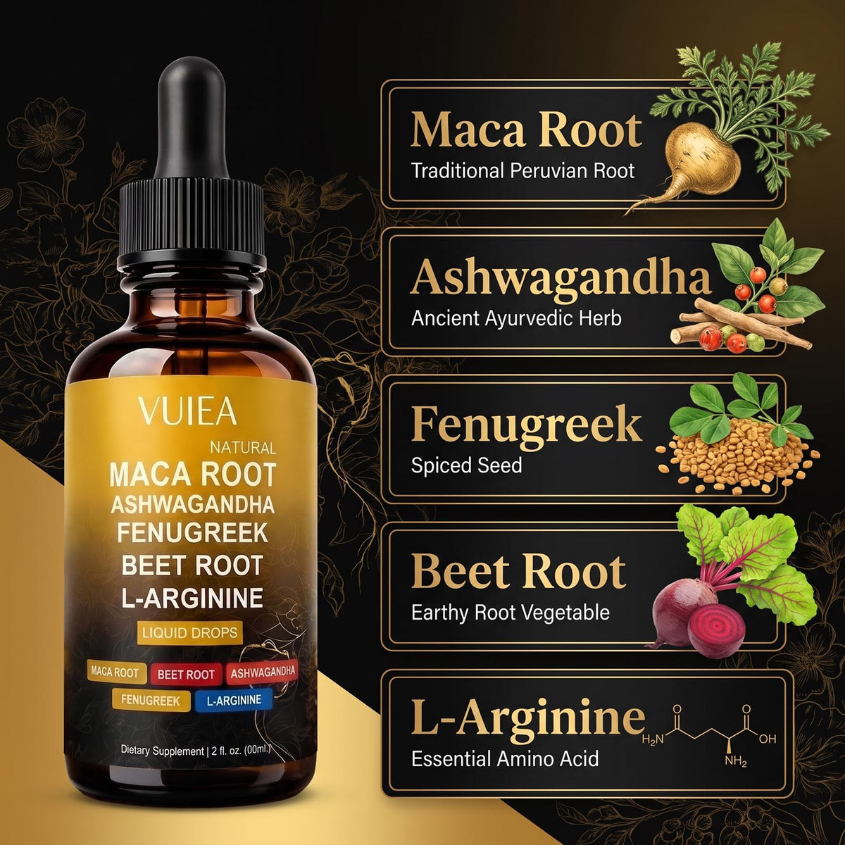 Liquid Maca Root Supplement with Ashwagandha, Fenugreek & Beet Root J7773