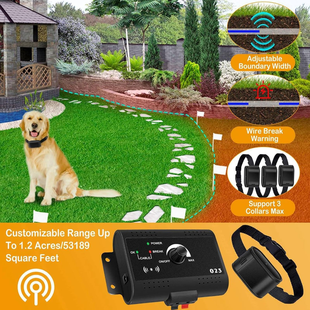 Electronic Dog Fence & Training Collar System, 1/2 Acre, Waterproof M4246