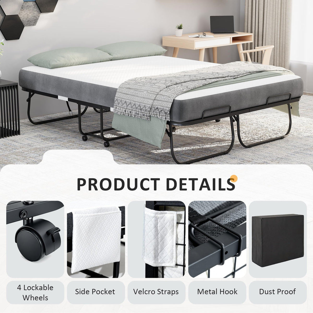 Full Size Folding Bed with Memory Foam Mattress I9561