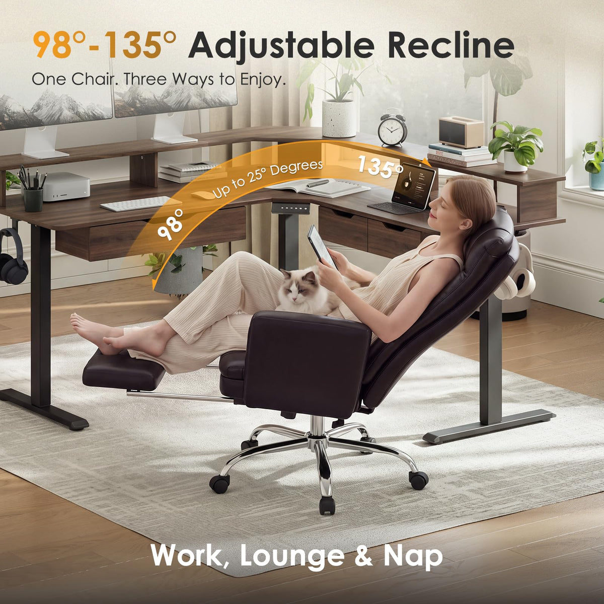 Big and Tall Ergonomic Office Chair with Foot Rest, Brown Z8621