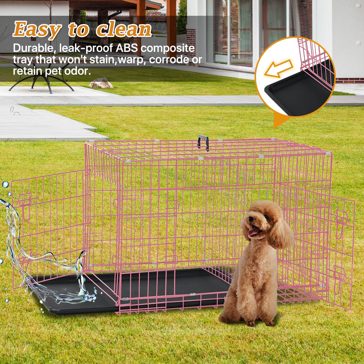 24" Pink Double Door Wire Dog Crate with Divider J291