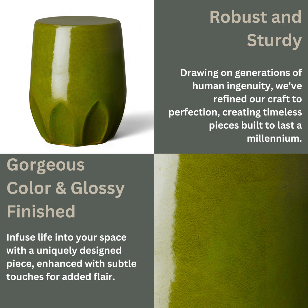 Glossy Glaze Green Round Stoneware Garden Stool S769