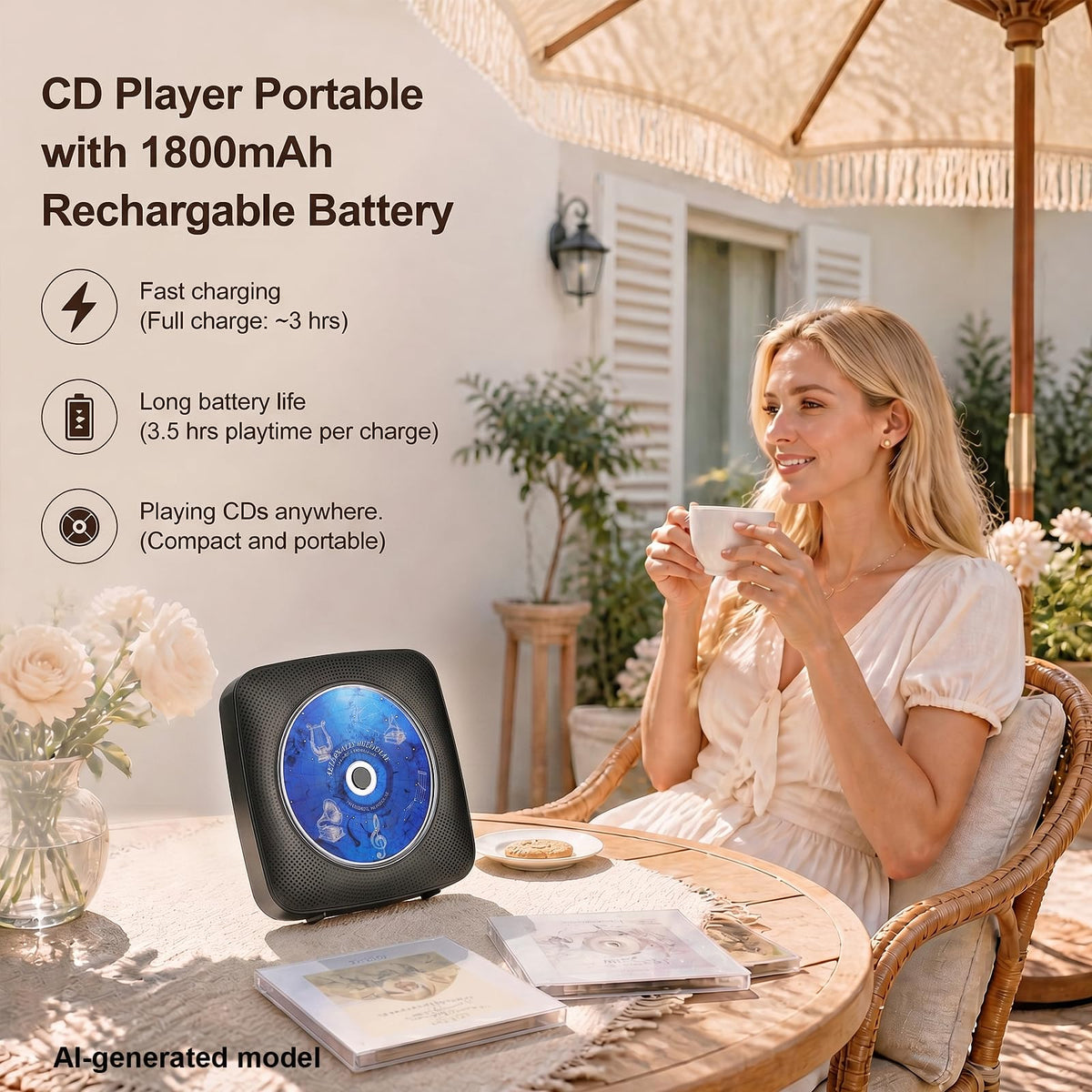 Portable Bluetooth CD Player V26756