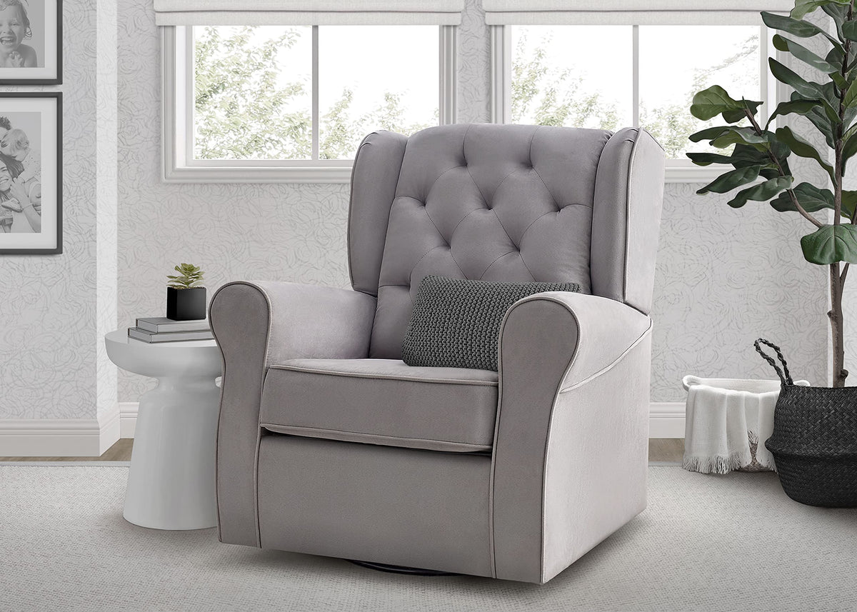 Dove Grey Upholstered Swivel Rocker Chair A2669