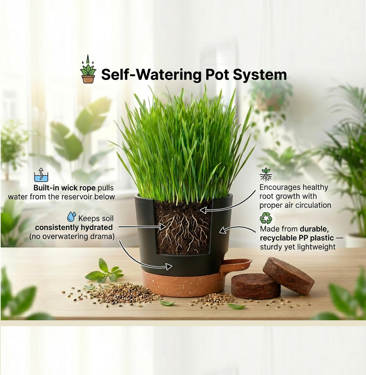 Cat Grass Gift Set with Self-Watering Pot & 3-Pack Refill H843122