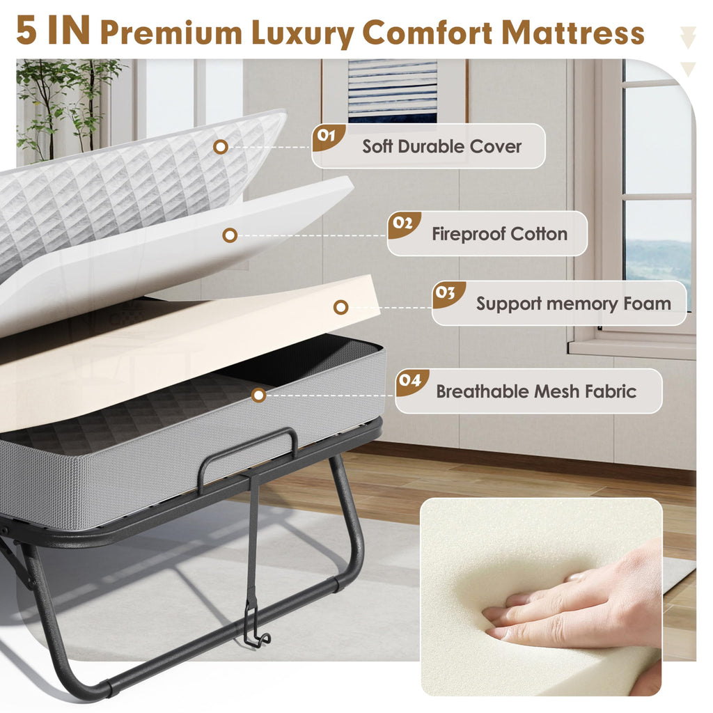 75" x 31" Folding Bed with 5" Memory Foam Mattress A30905
