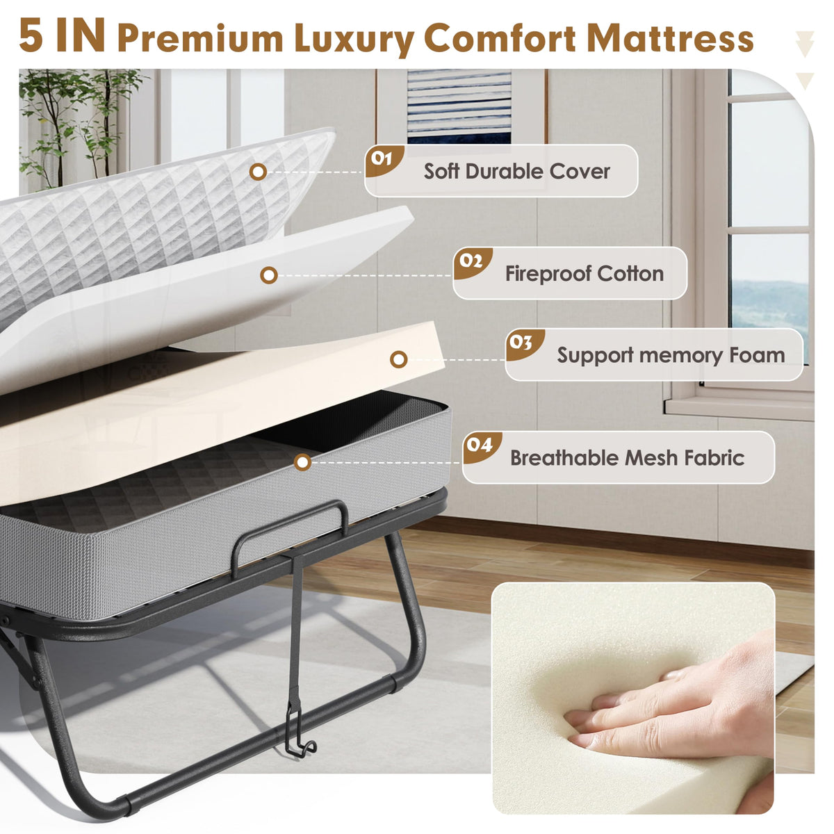 75" x 31" Folding Bed with 5" Memory Foam Mattress A30905