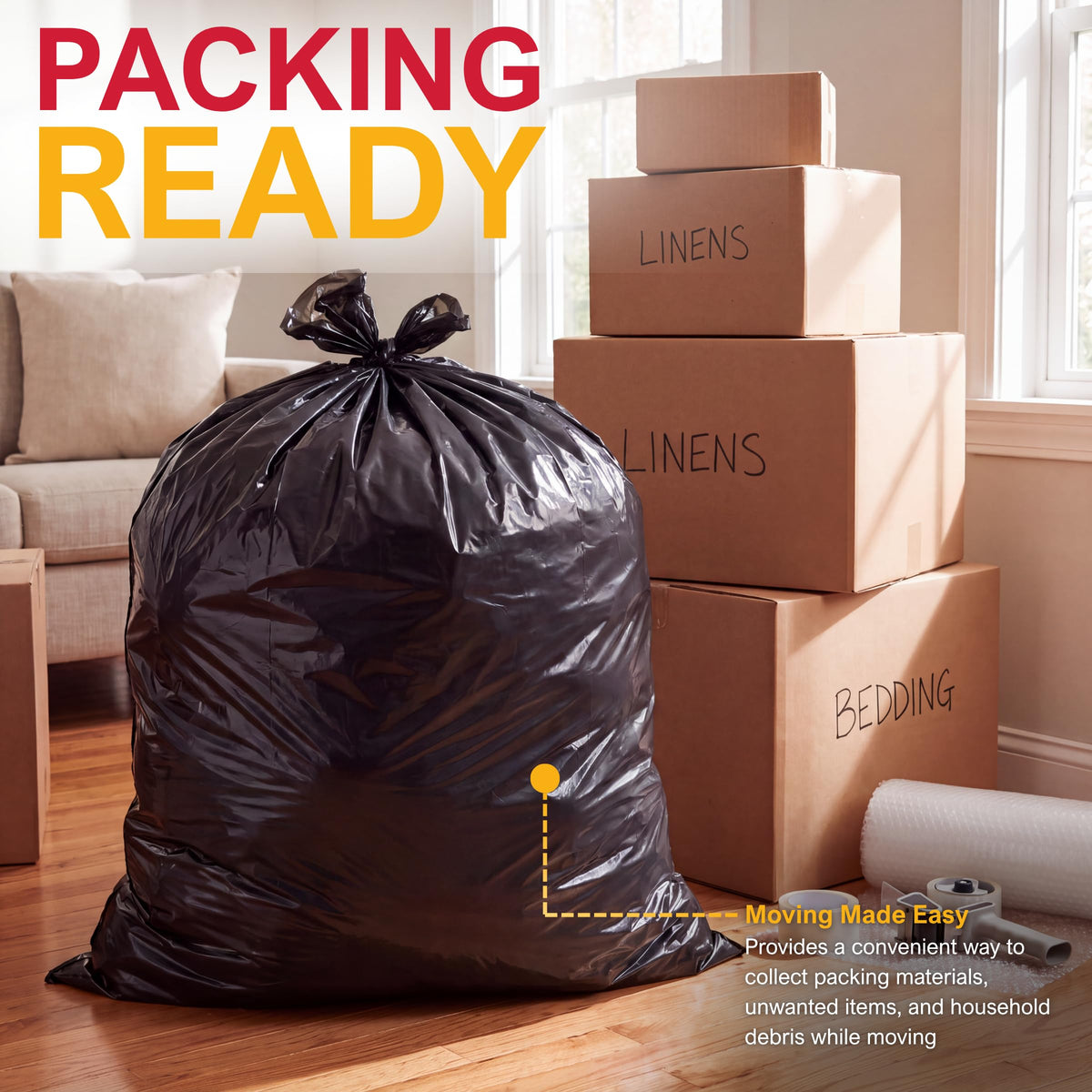 42 Gallon 3 Mil Black Trash Bags 20 Count V1130