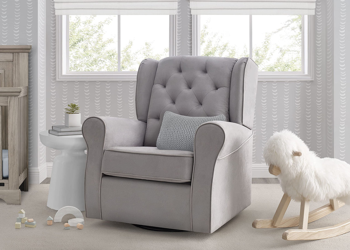 Dove Grey Upholstered Swivel Rocker Chair A2669