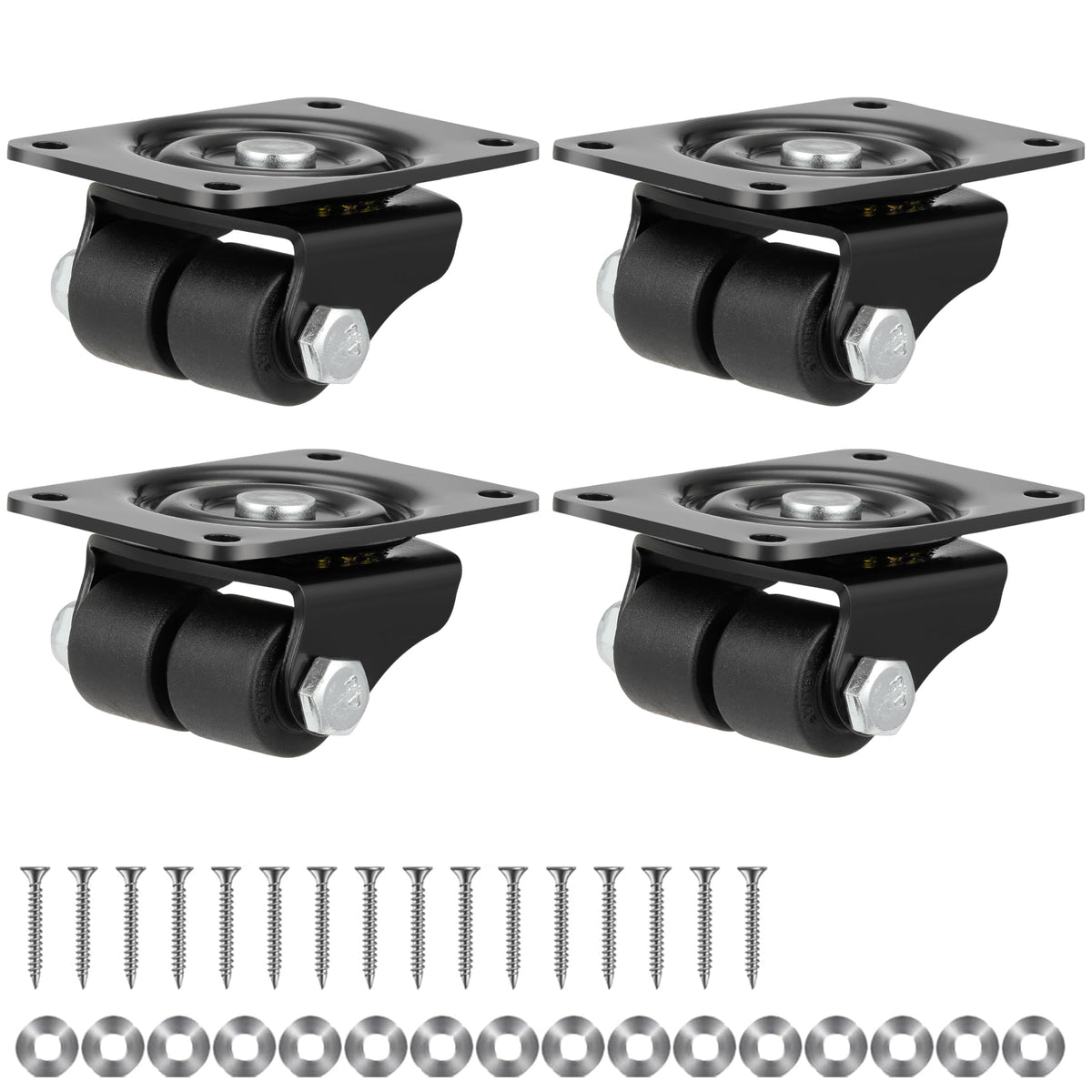 1 Inch Set of 4 Heavy Duty Swivel Caster Wheels Black T934424