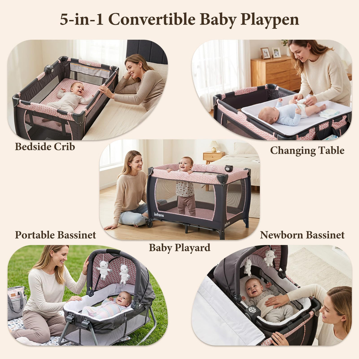 5 in 1 Pack and Play with Bassinet D9631