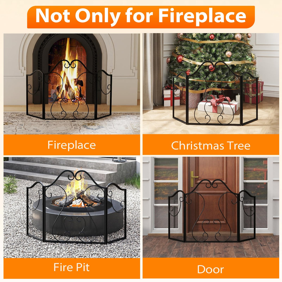 3-Panel Folding Fireplace Screen with Metal Mesh Y9979