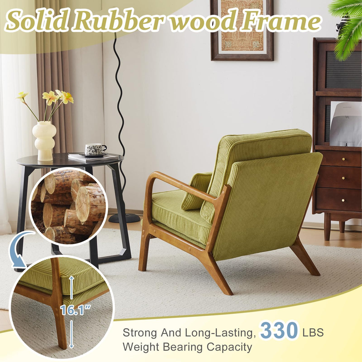 Green Corduroy Accent Chairs Set of 2 P122