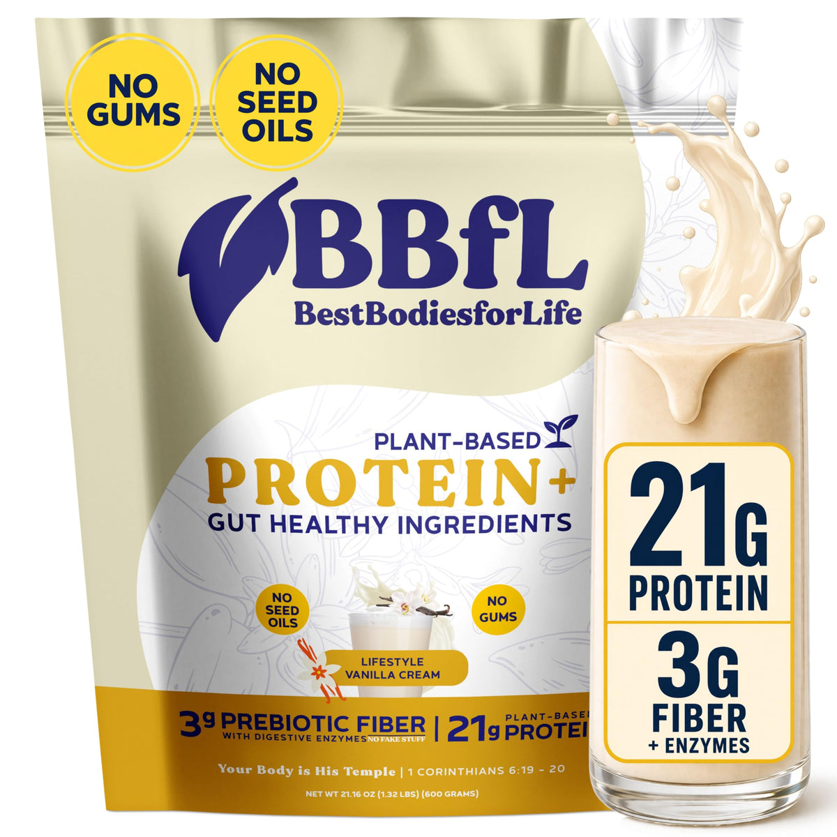 Plant-Based Protein Shake 21g Vegan Protein Vanilla 15 Servings O866148