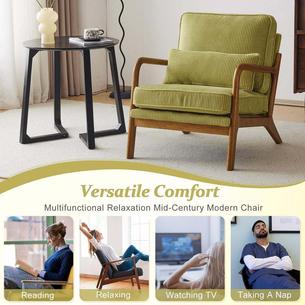 Green Corduroy Accent Chairs Set of 2 P122