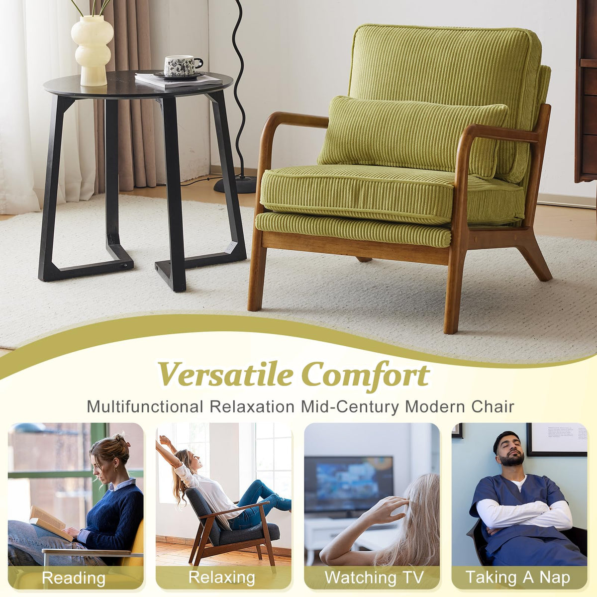 Green Corduroy Accent Chairs Set of 2 P122