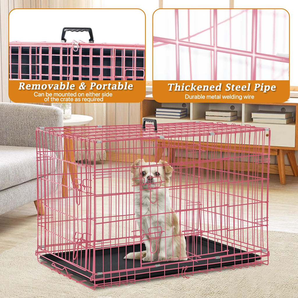 24" Pink Double Door Wire Dog Crate with Divider J291
