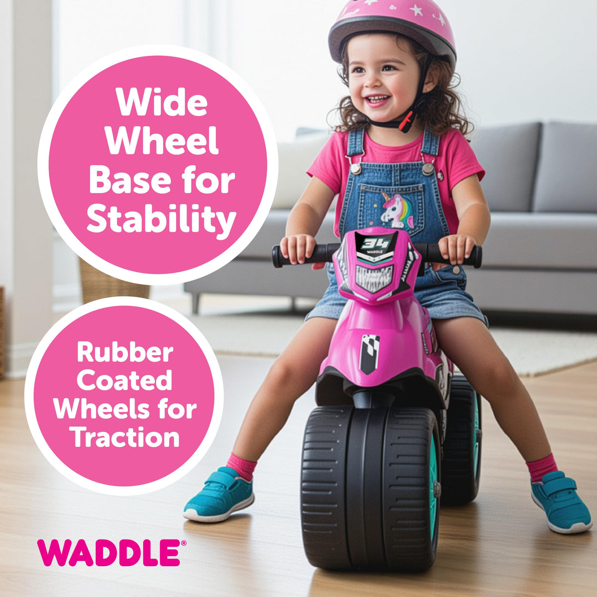 Kids Balance Bike with Sounds, Rubber Coated Wheels, Pink H956