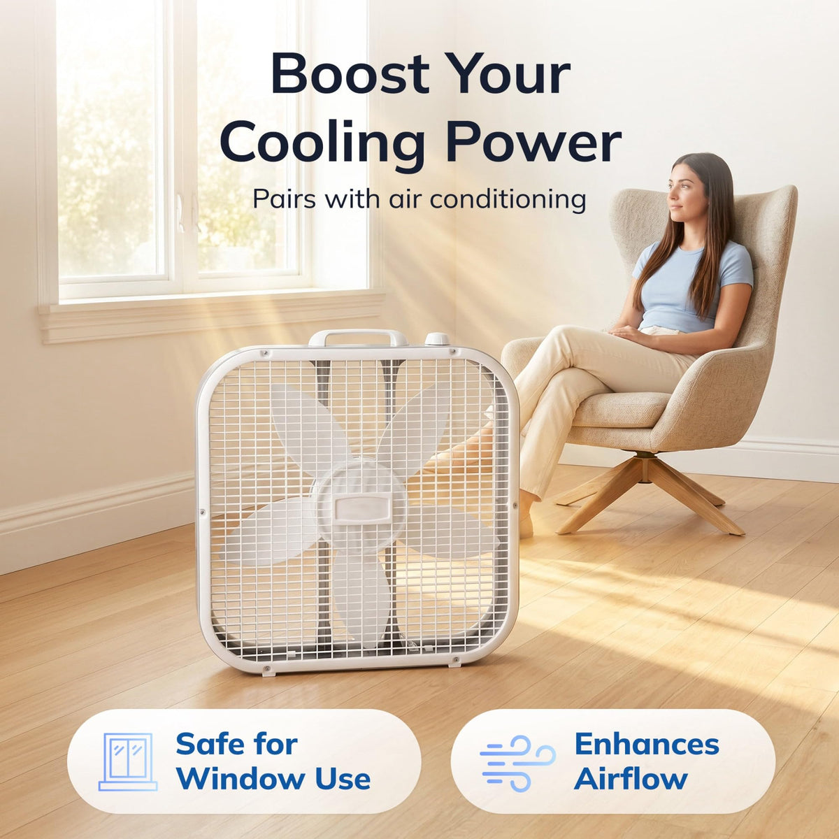 20" Classic Box Fan with 3 Speeds, White M763867