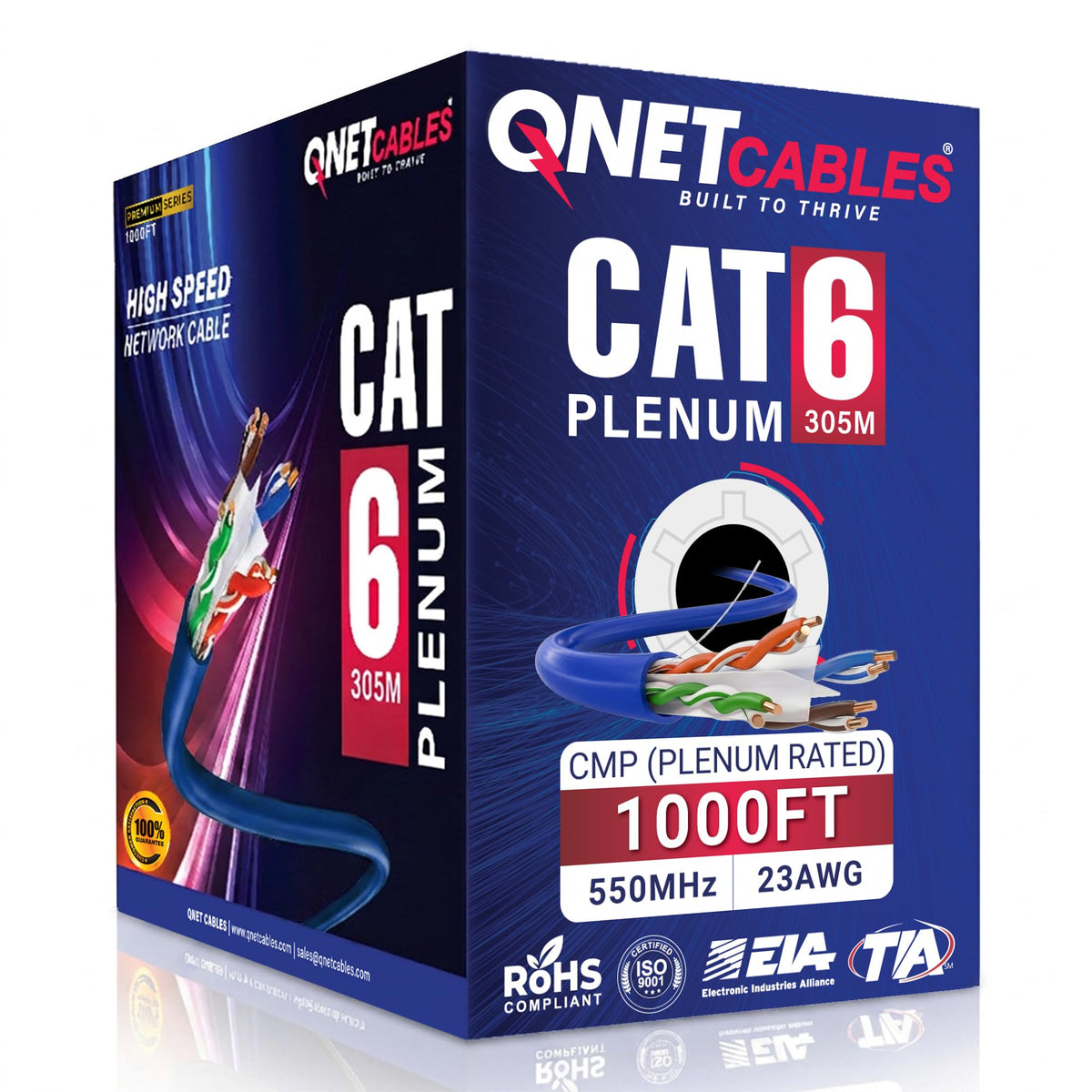 Blue Cat6 Plenum 1000ft 23AWG UTP Ethernet Cable M710293