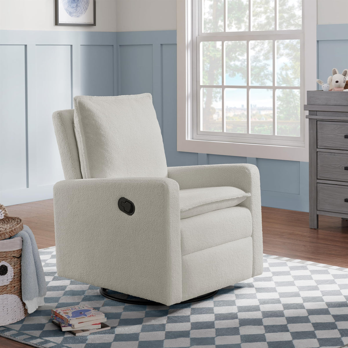 White Boucle Swivel Glider Recliner Q46007